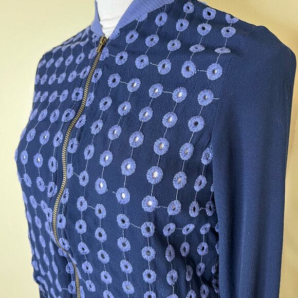 AMADI Bomber Jacket Small Redskin Blouson Eyelet Full Zip Embroidered Blue Crepe - Picture 6 of 12